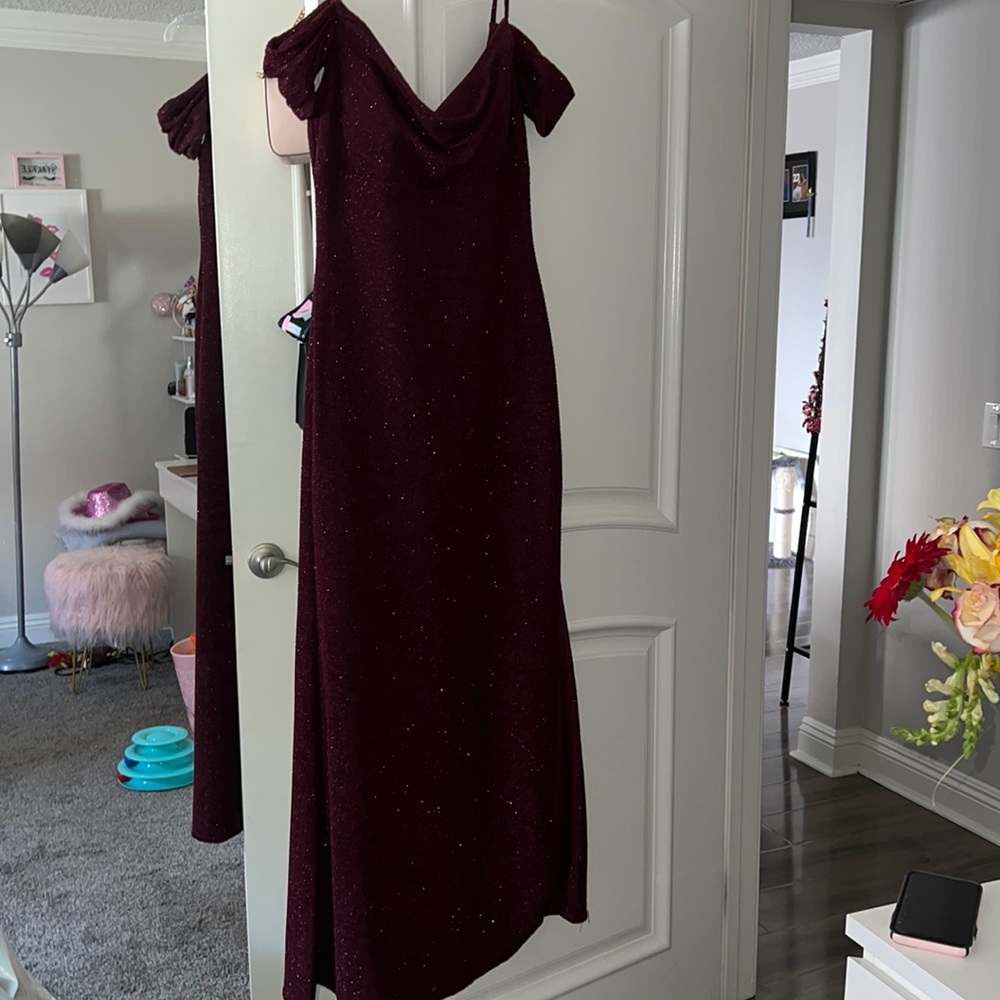 floor length burgundy dress